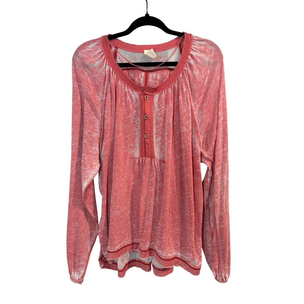 Free People Long Sleeve Henley Top in Dusty Rose